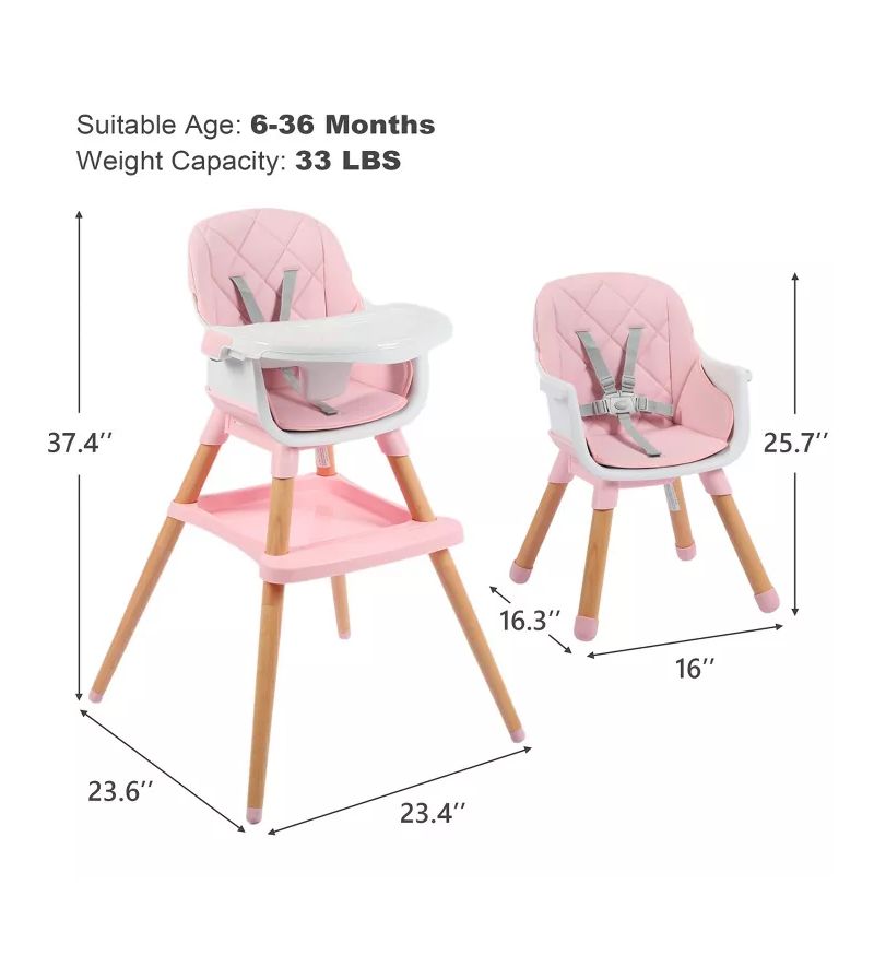 7-in-1 Convertible Baby High Chair with Removable Tray and 5-Point Harness
