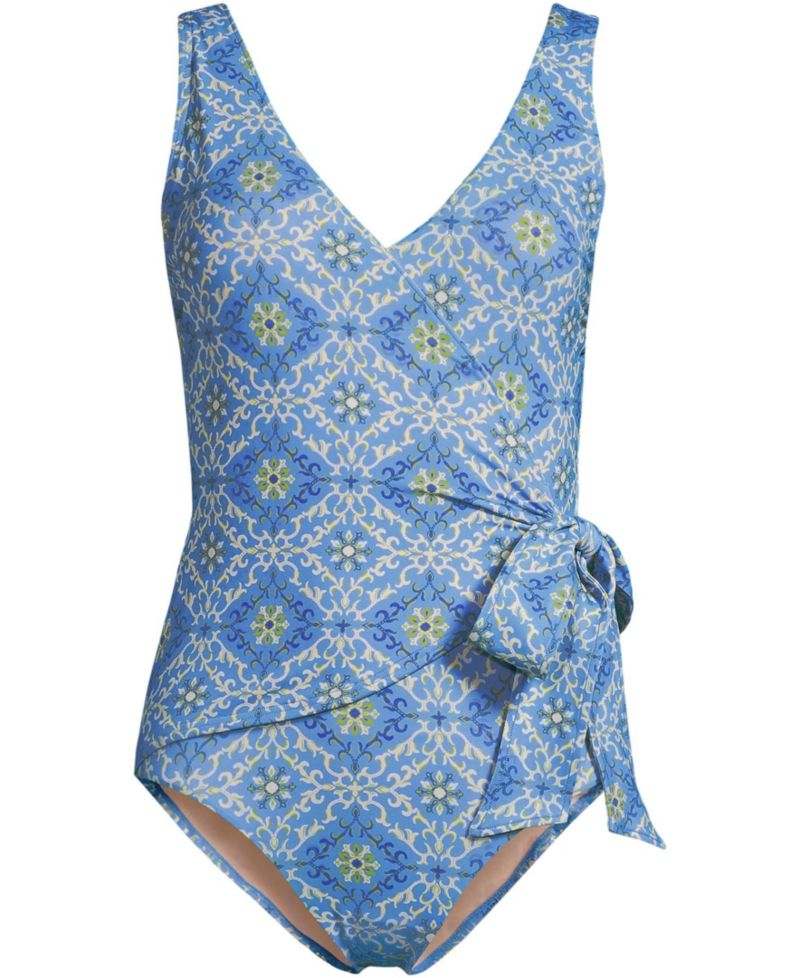 Women's Chlorine Resistant Side Tie Wrap High Leg One Piece Swimsuit