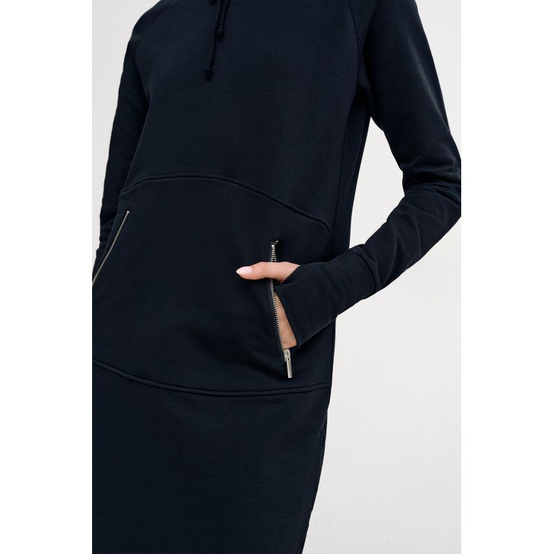 Women's Elba Hooded Side-Slit Ankle-Length Sweatshirt Dress with Pockets