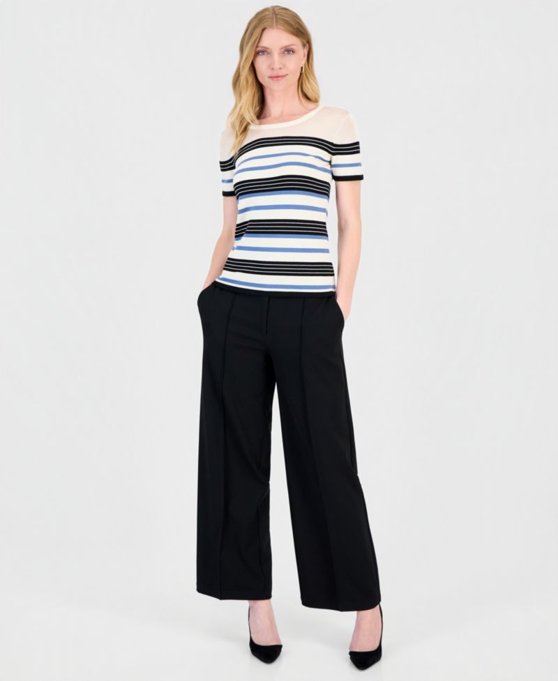 Women's Short-Sleeve Striped Crewneck Top