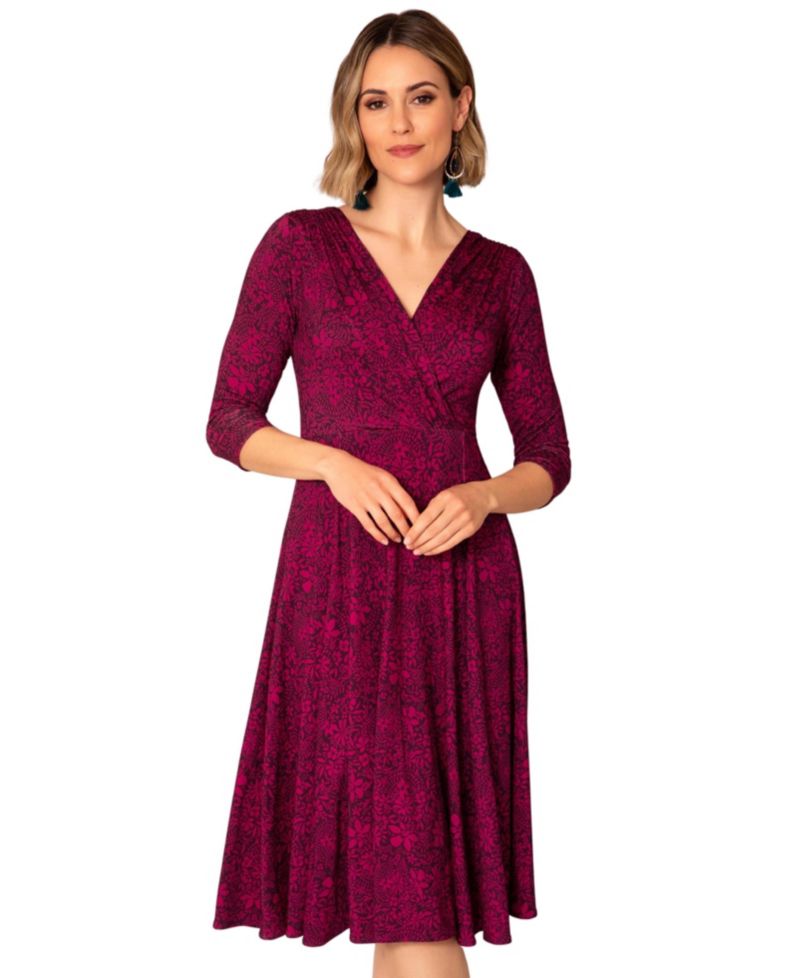 Women's Annie V-Neck 3/4-Sleeve Flare Midi Dress