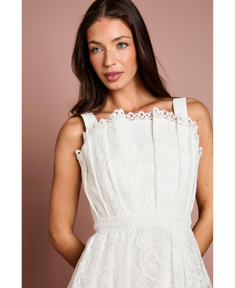 Women's Embroidered Lace Midi Dress