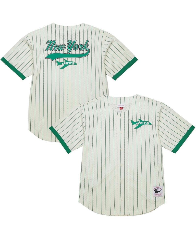 Men's Cream New York Jets Vintage Logo Final Seconds Full-Button Mesh T-Shirt