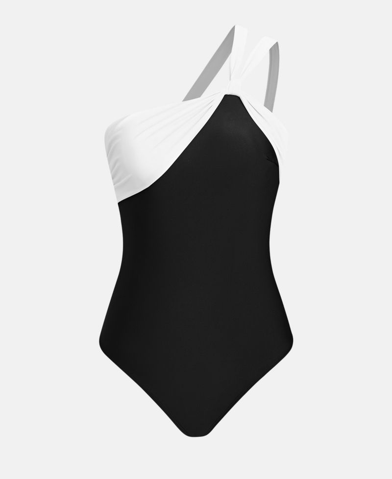 Women's One Shoulder Back Tie Classic Coverage One-Piece Swimsuit