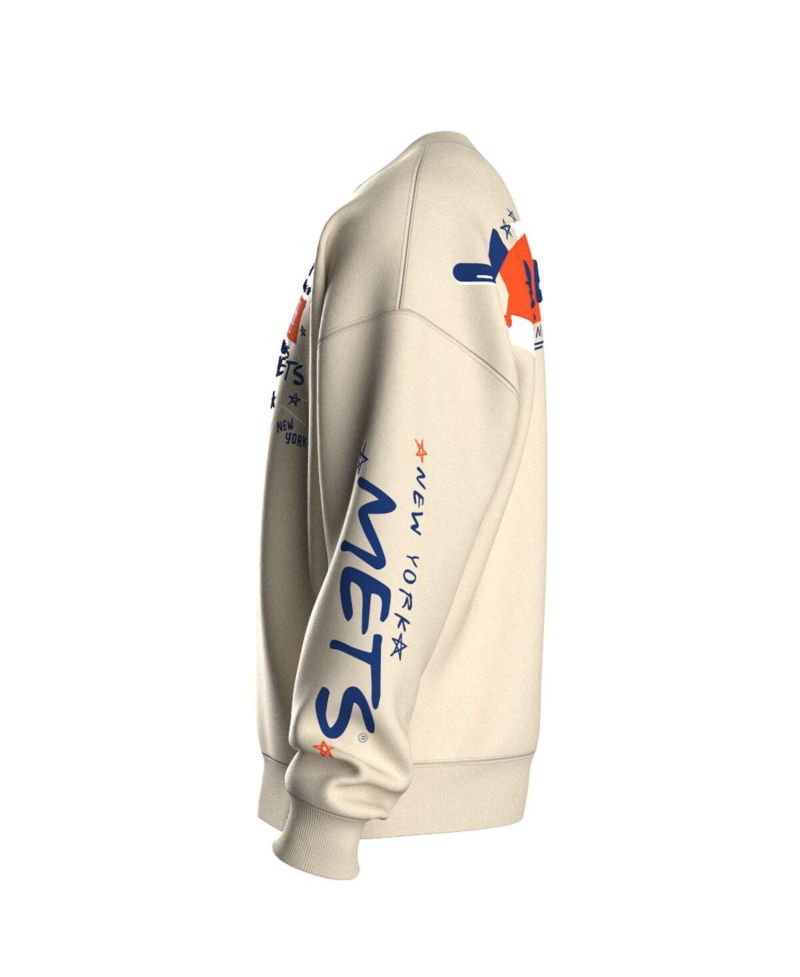 Women's Beige New York Mets Graffiti Fleece Sweatshirt