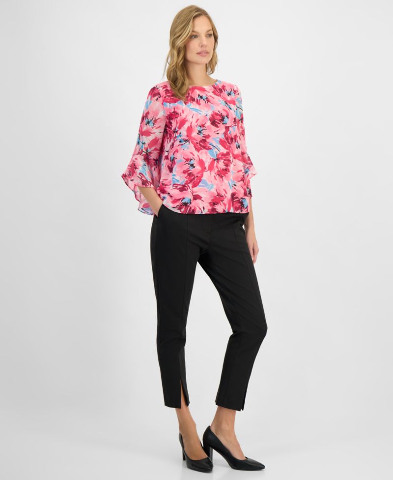 Women's Printed Ruffle-Sleeve Blouse