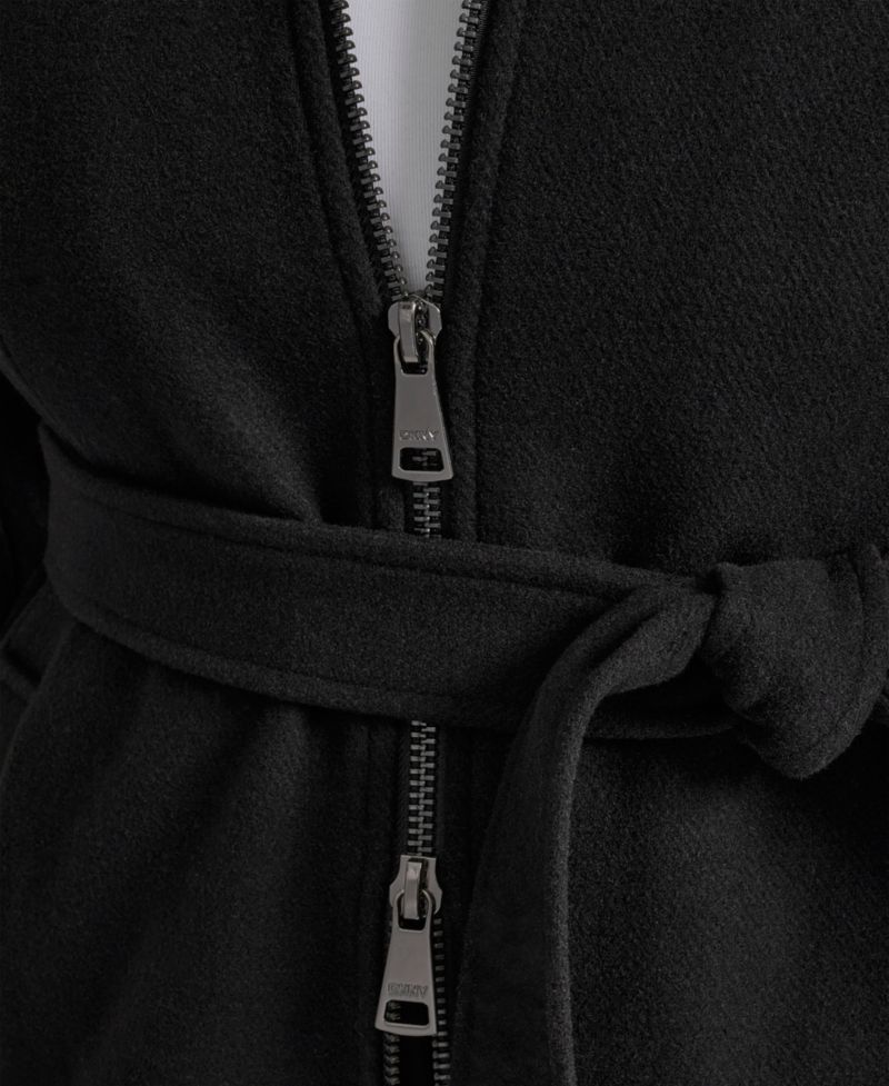 Plus Size Belted Zip-Up Wool Coat