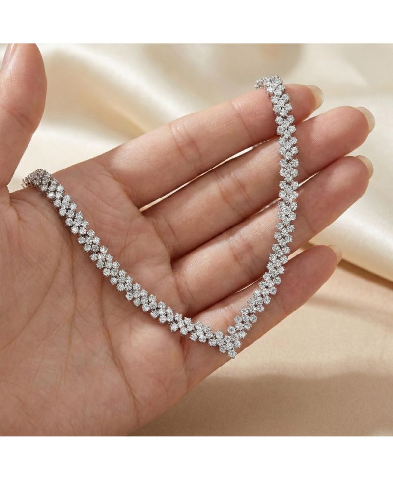 Classy White Gold Plated CZ Tennis V Shape Necklace