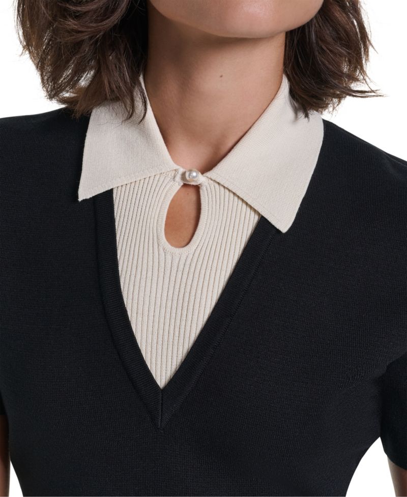 Women's Colorblock A-Line Knee-Length Sweater Dress