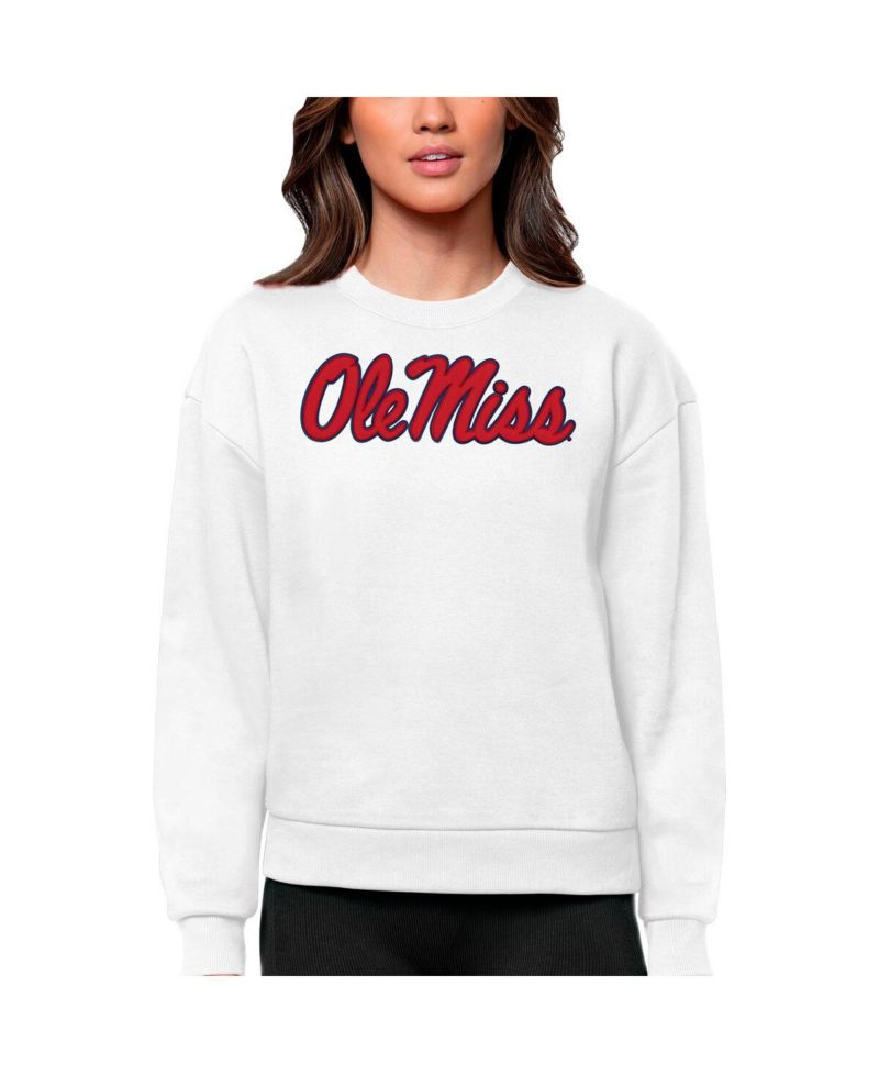Women's White Ole Miss Rebels Victory Crewneck Pullover Sweatshirt