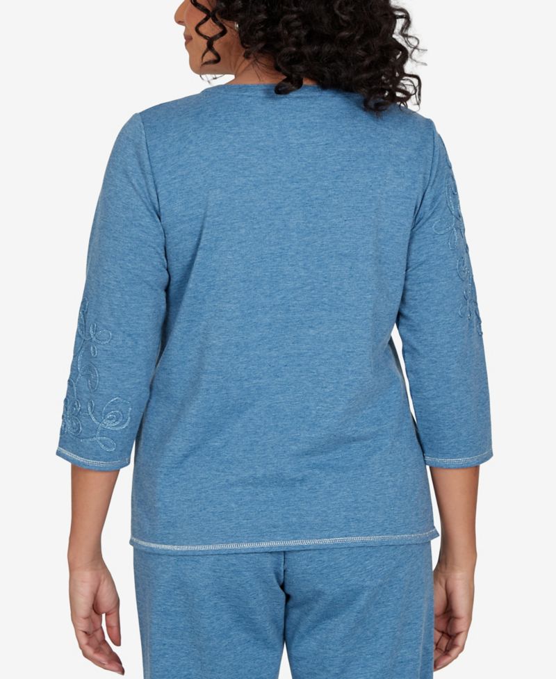 Petite 3/4-Sleeve Side-Slit Henley T-Shirt