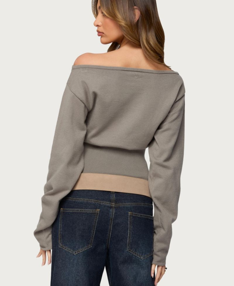 Women's Carmela Iridescent Button Off Shoulder Sweater