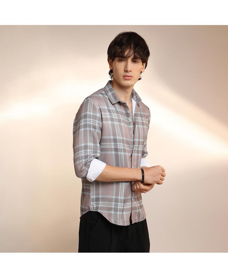 Men's Nude Pink & Cloud Grey Tartan Plaid Shirt