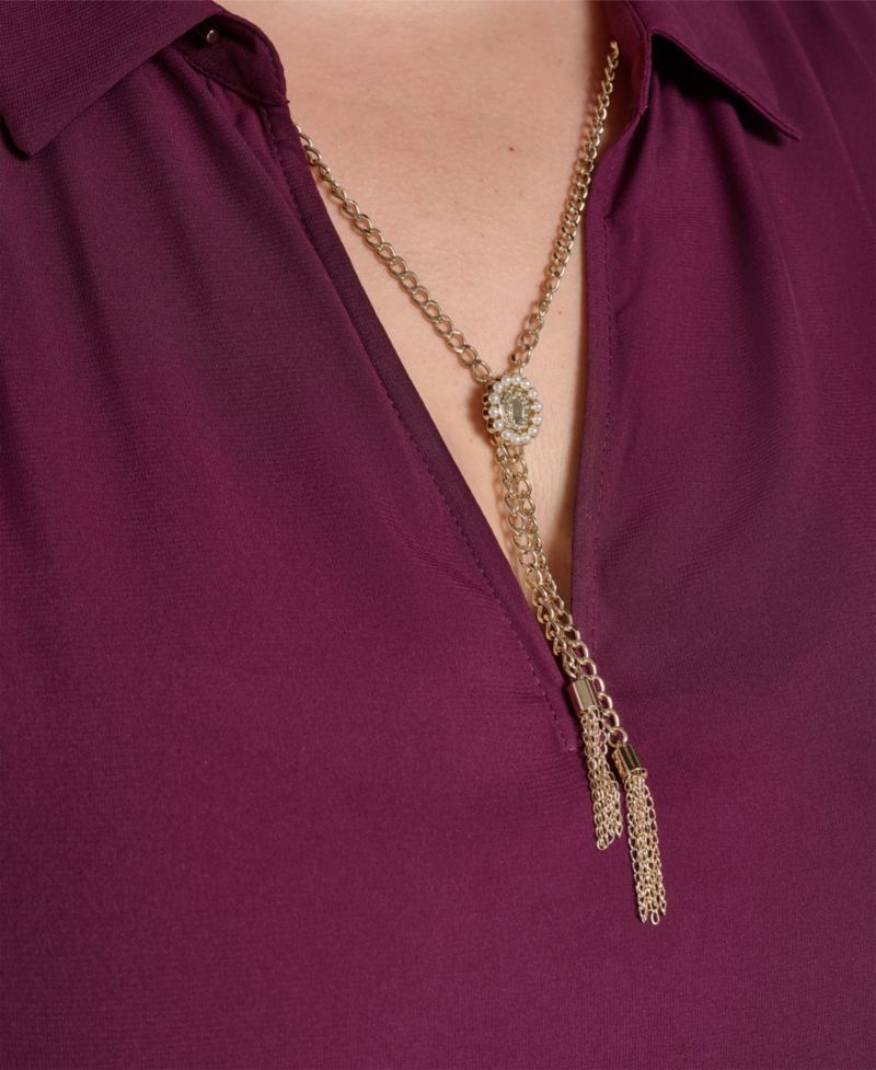 Plus Size Long-Sleeve V-Neck Blouse