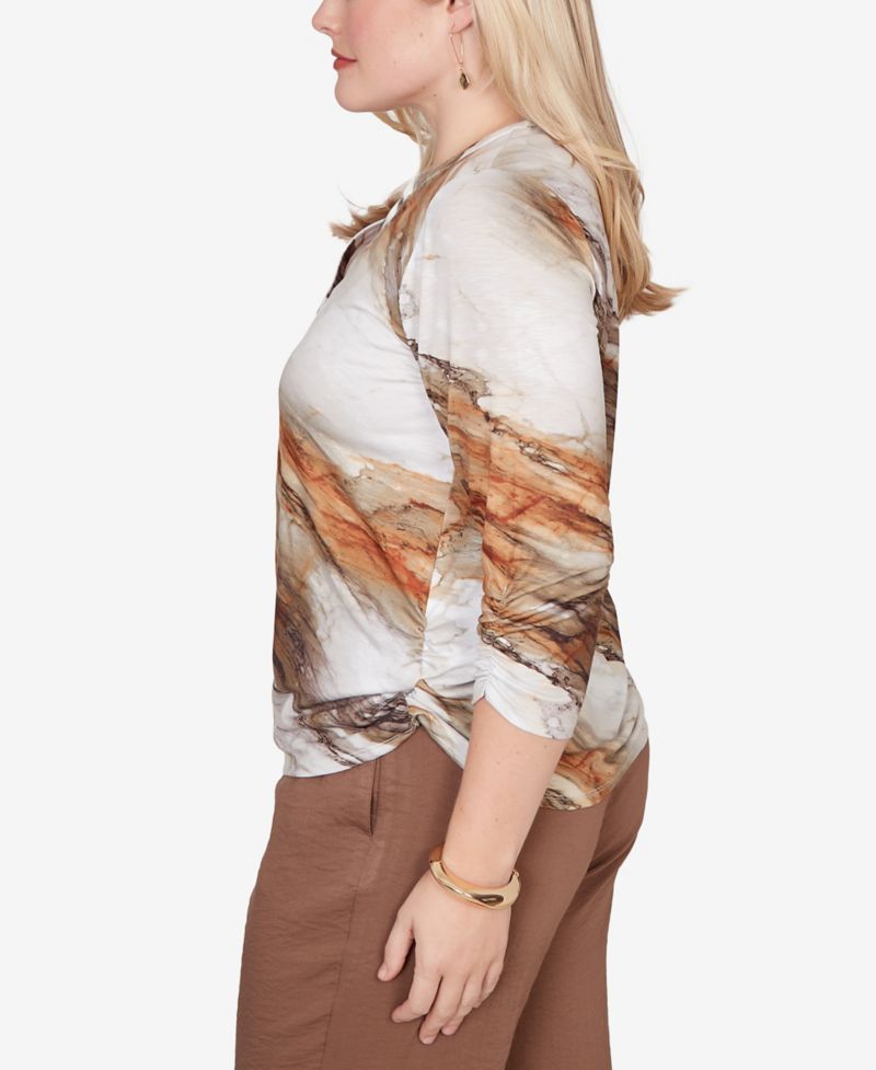 Women's Spice Market Marble Print Split Neck Top