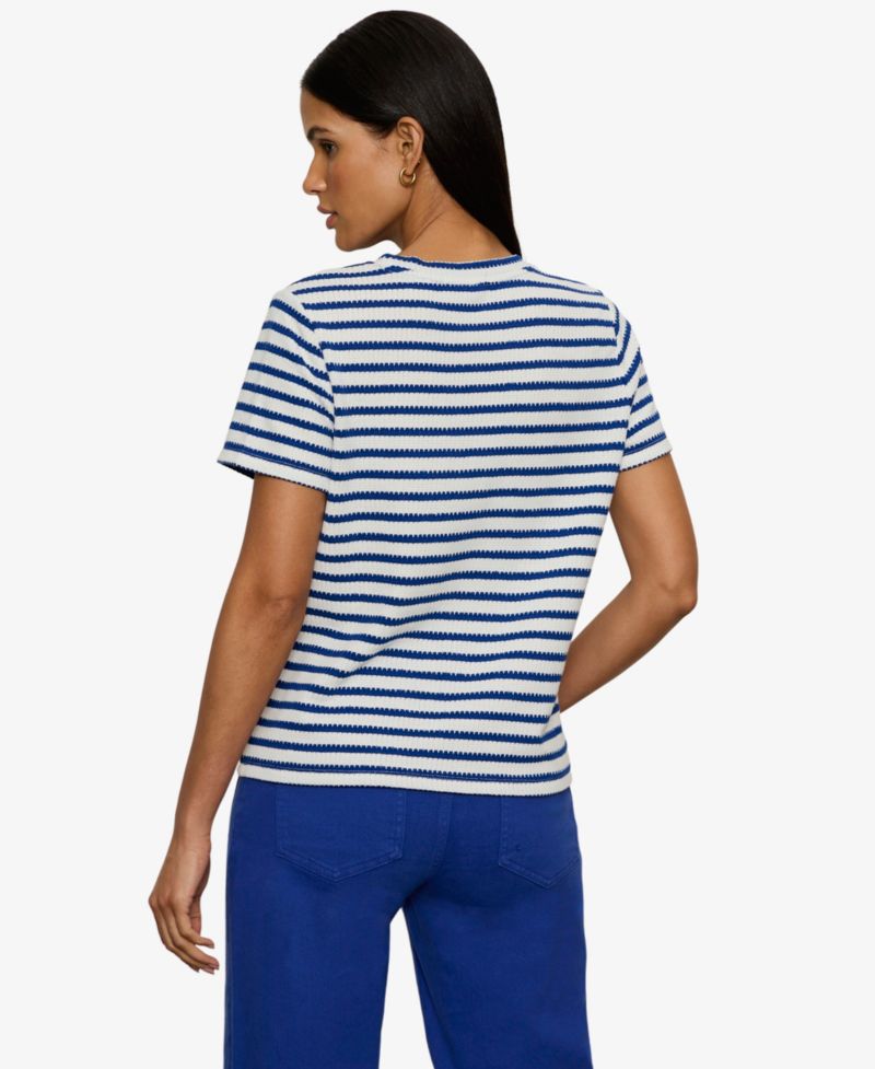 Petite Striped Crewneck Textured T-Shirt
