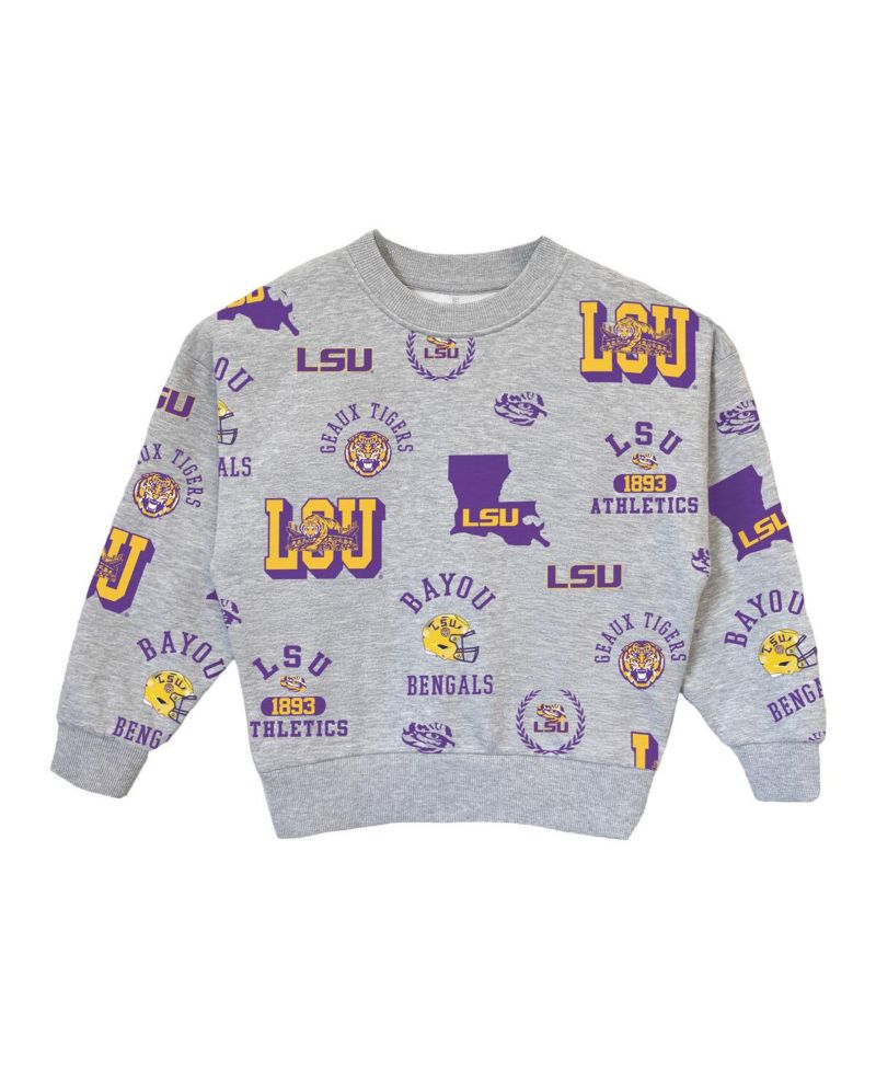 Big Girls Gray LSU Tigers Always On Repeat Pullover Sweatshirt