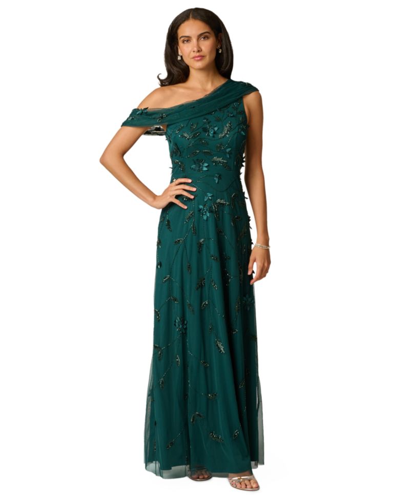 Women's One-Shoulder Beaded Gown