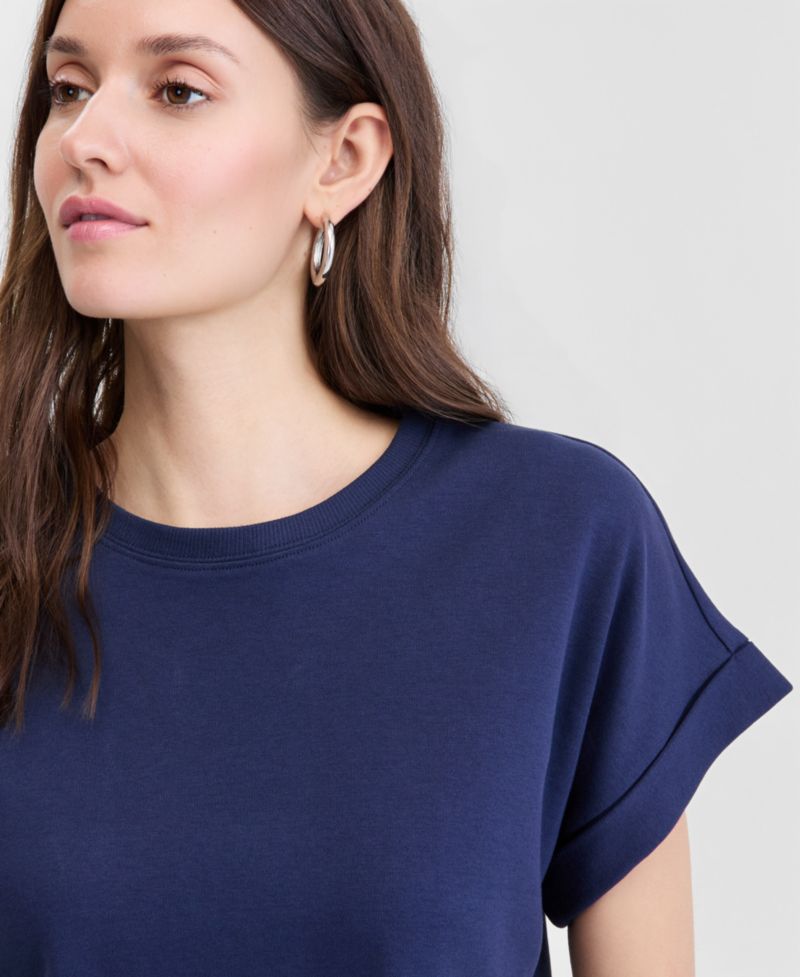 Women's Cotton Roll-Cuff Easy Crewneck Tee