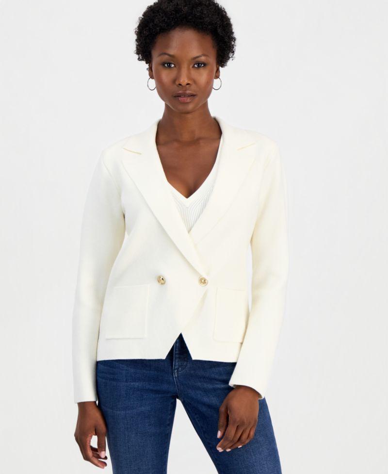Petite Double-Breasted Patch Pocket Sweater
