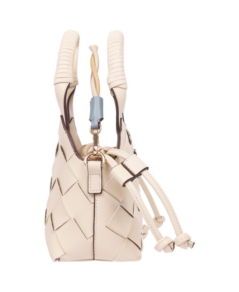 Demi Mini Woven PU Tote - Mini Woven Faux Leather Top Handle and Crossbody Bag