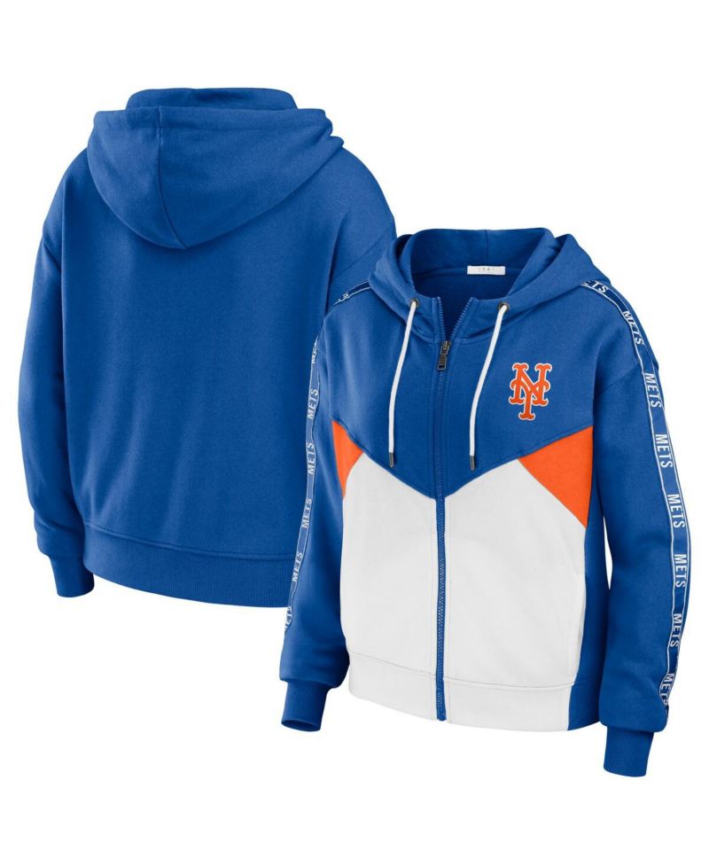 Women's Royal, White New York Mets Color Block Full-Zip Hoodie