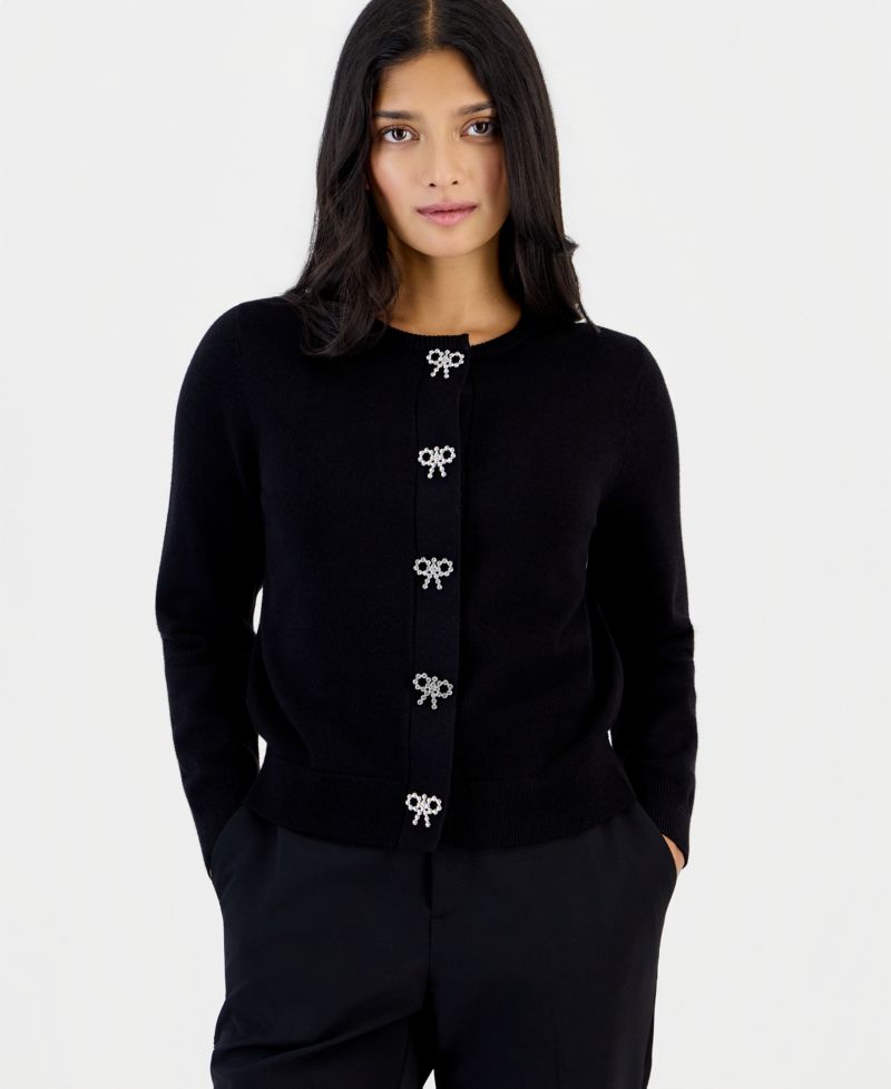 Petite Embellished Crewneck Cardigan