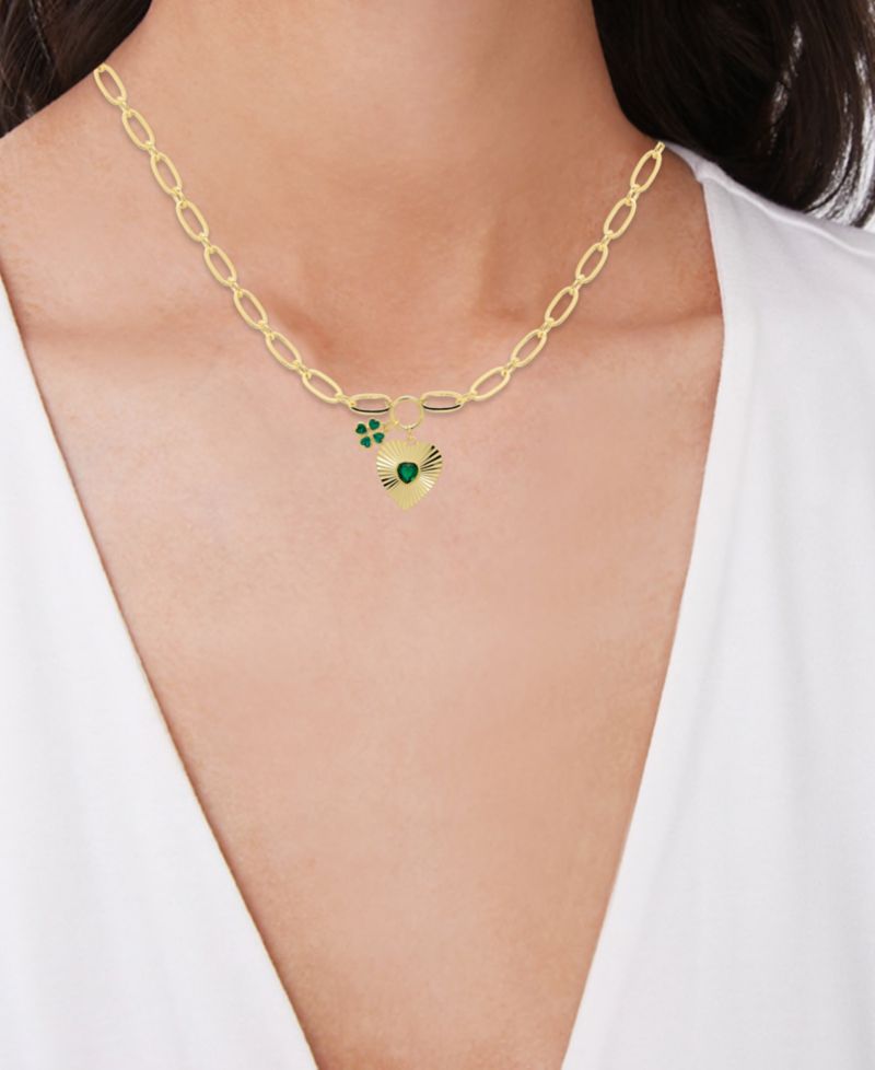 Simulated Emerald Heart and Clover Necklace