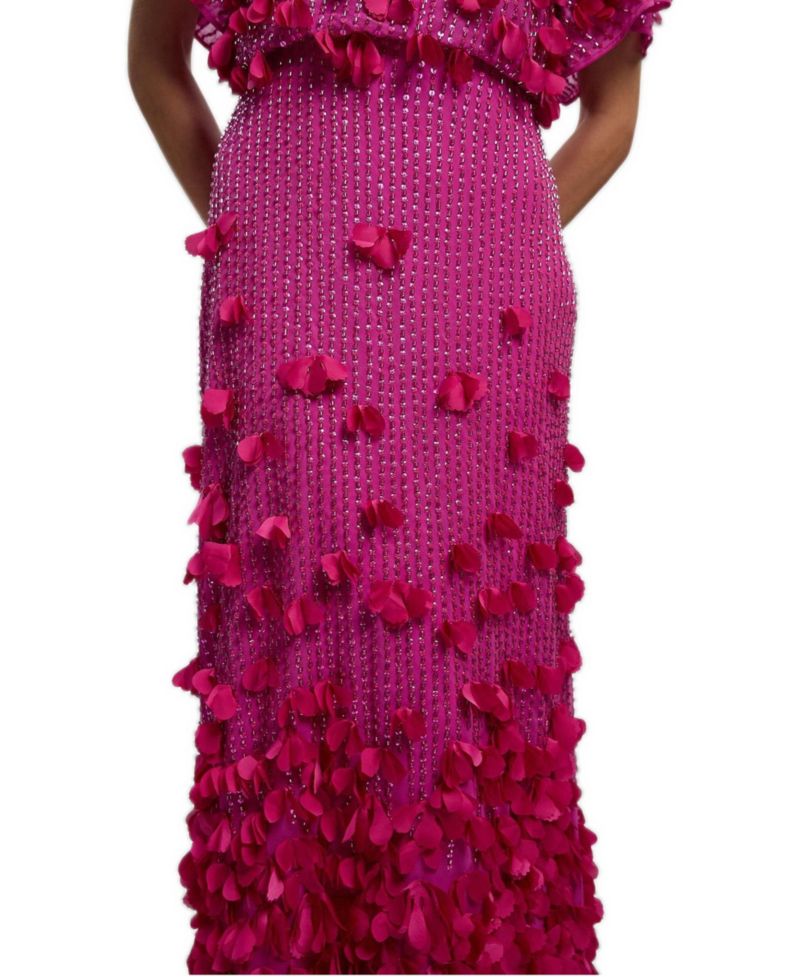 Women's Crystal Applique Angel Sleeve Maxi Dress