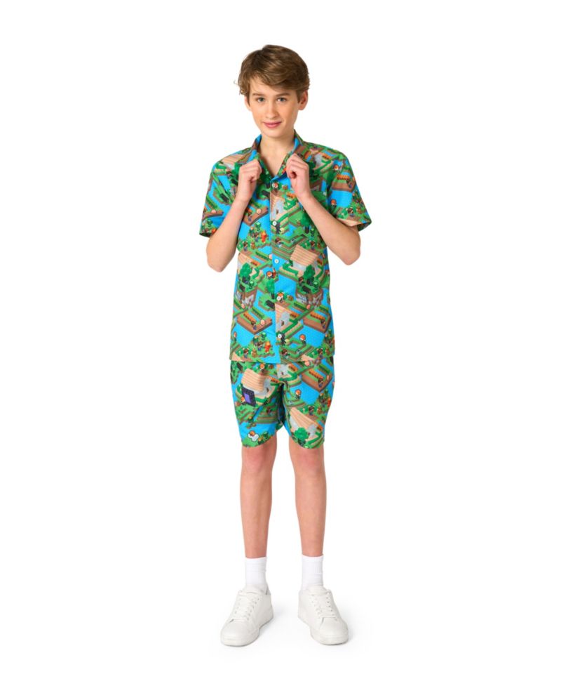 Big Boys 2-Piece Minecraft Summer Short Sleeve Shirt and Shorts Set
