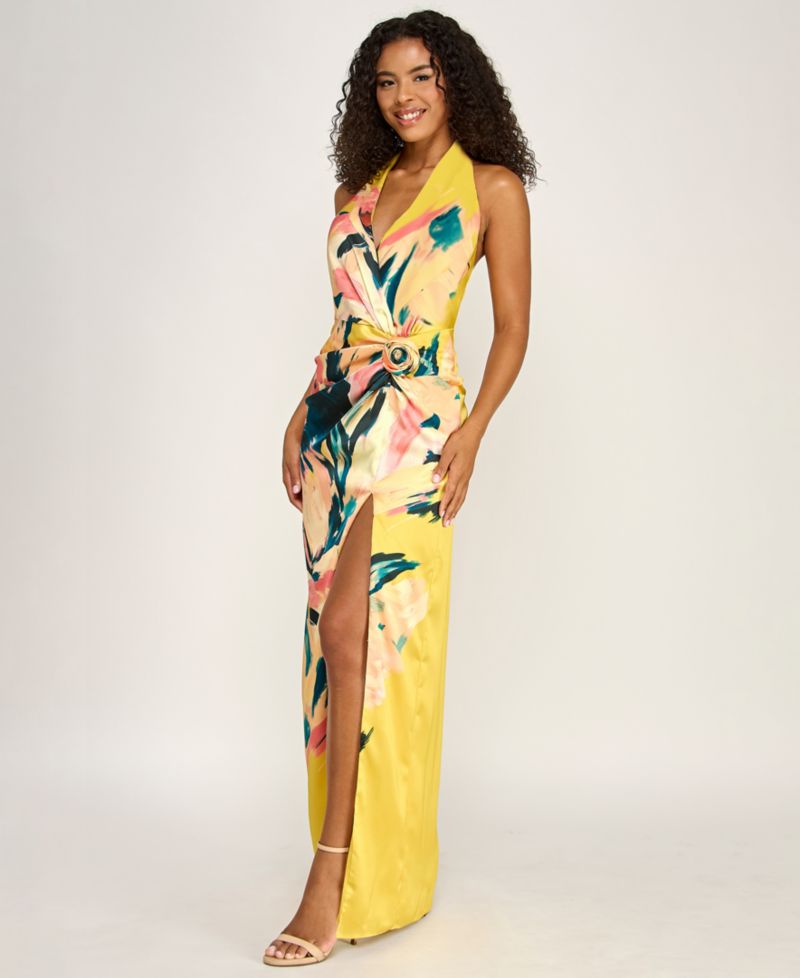 Women's Plunge V-Neck Printed Gown