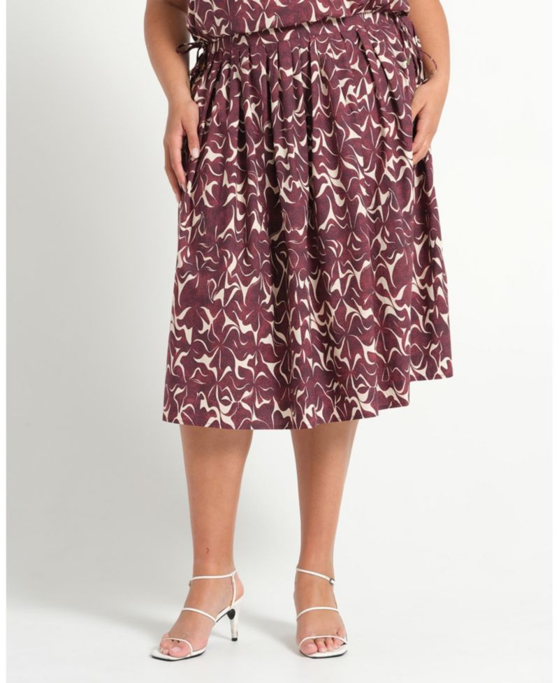 Plus Size Brinley A-line Pleated Print Midi Skirt