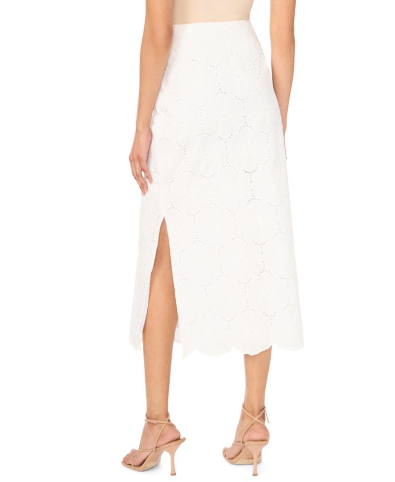 Women's Embroidered Scalloped Hem Midi Skirt