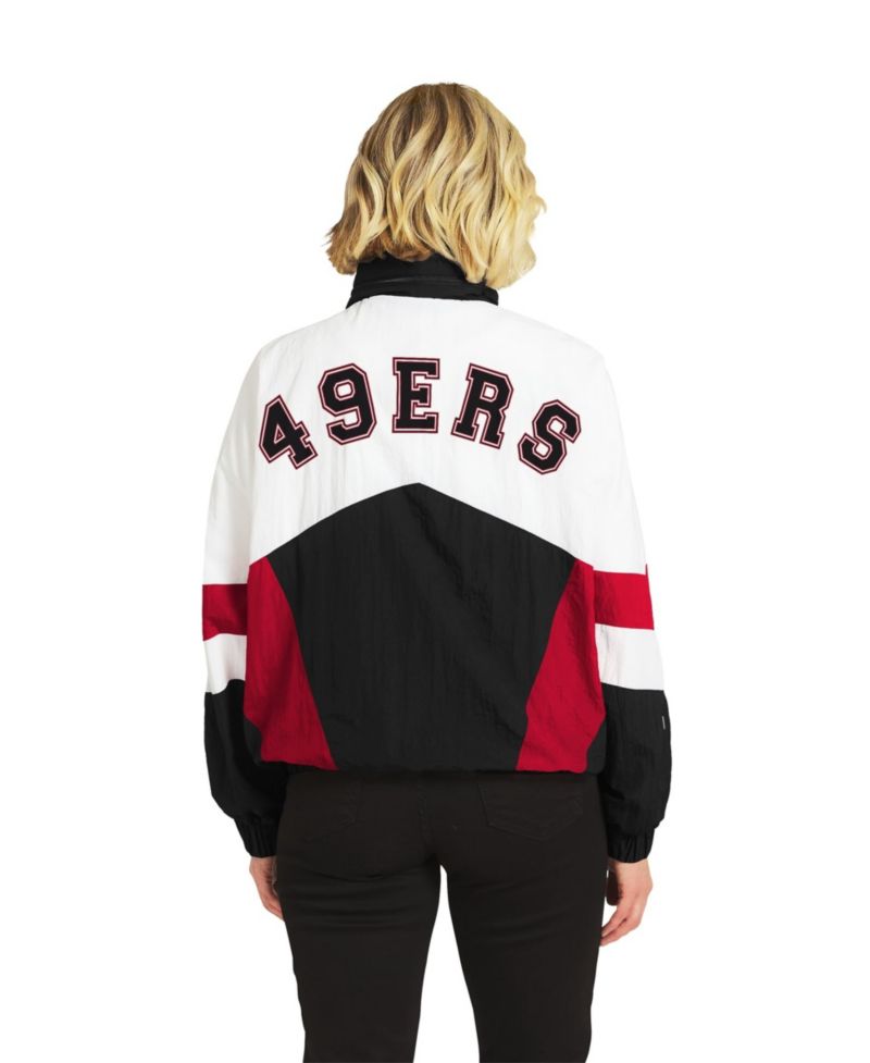 Women's White/Black San Francisco 49ers Crinkle Full-Snap Hooded Windbreaker Jacket