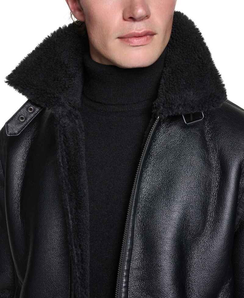 Men's Faux Leather Shearling Aviator Jacket