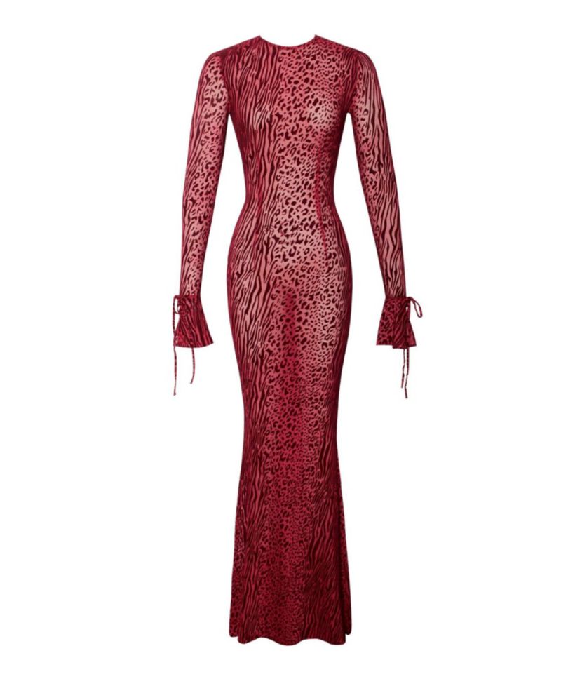 Women Waylynn Burnout Velvet Detail Mesh Backless Maxi Dress