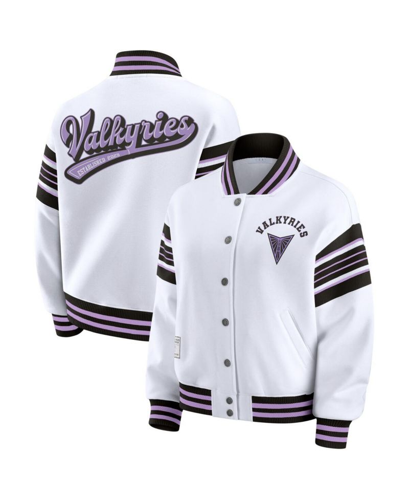 Women's White/Black Golden State Valkyries Plus Size Full-Snap Fleece Sweatshirt Jacket
