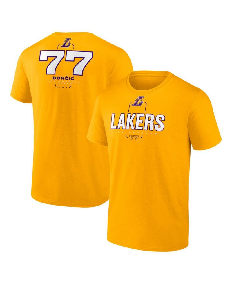 Men's Luka Doncic Gold Los Angeles Lakers Behind the Back Name & Number T-Shirt