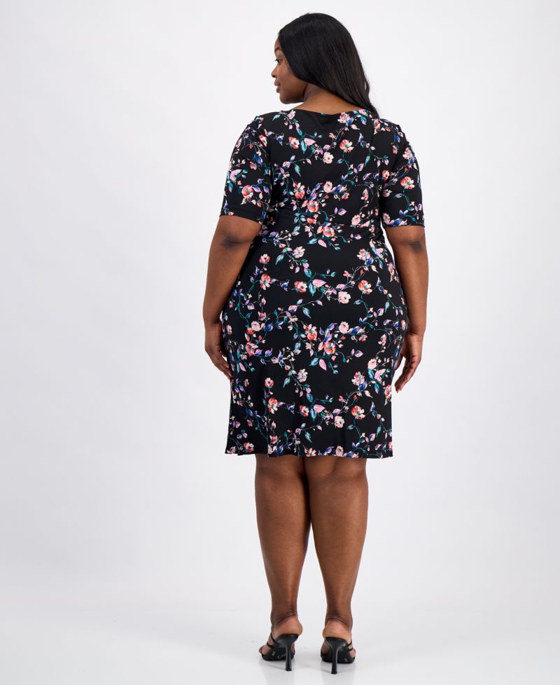 Plus Size Floral-Print Faux-Wrap Dress