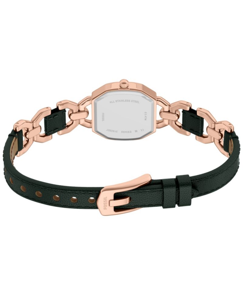 Women's Harlow Three-Hand Green Leather and Rose Gold-Tone Stainless Steel Watch 22mm
