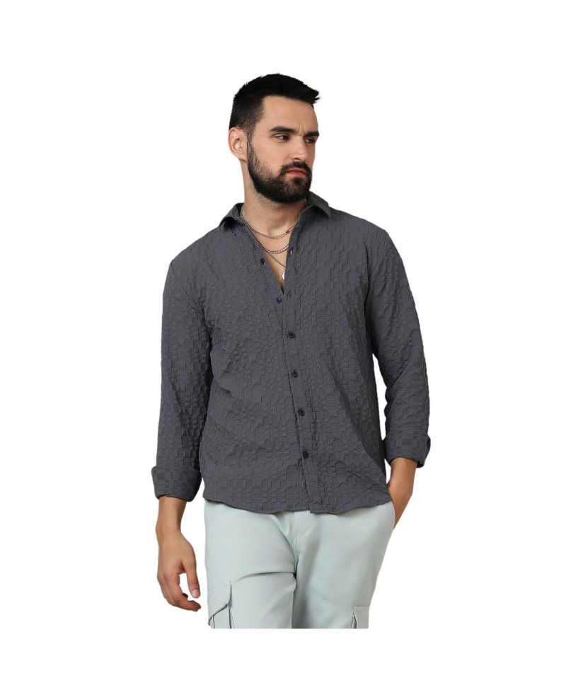Men's Charcoal Grey Embossed Geometric Shirt