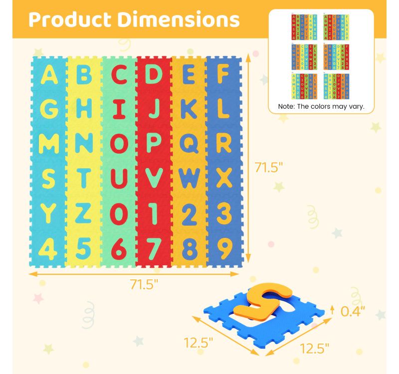 36-Piece Interlocking Baby Puzzle Floor Tiles with Alphabet