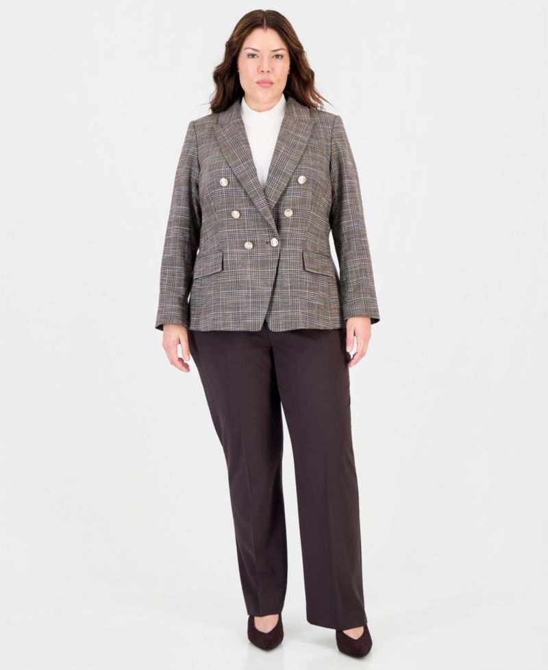 Plus Size Plaid Double-Breasted Blazer