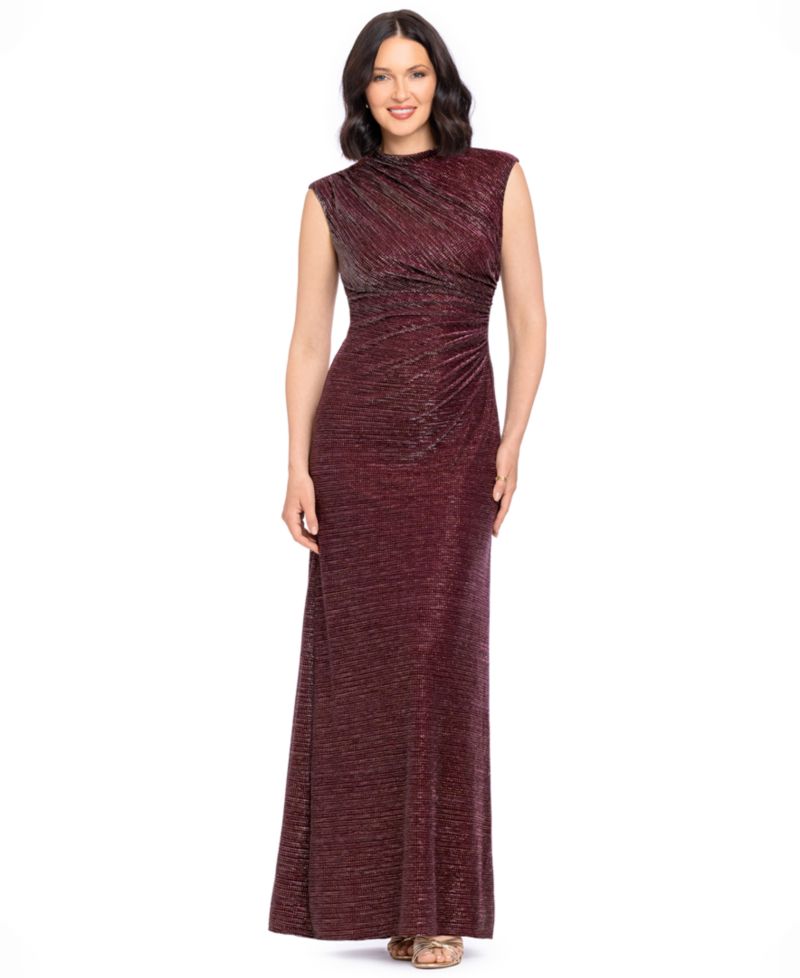 Women's Cory Metallic Ruched Mock Neck Gown