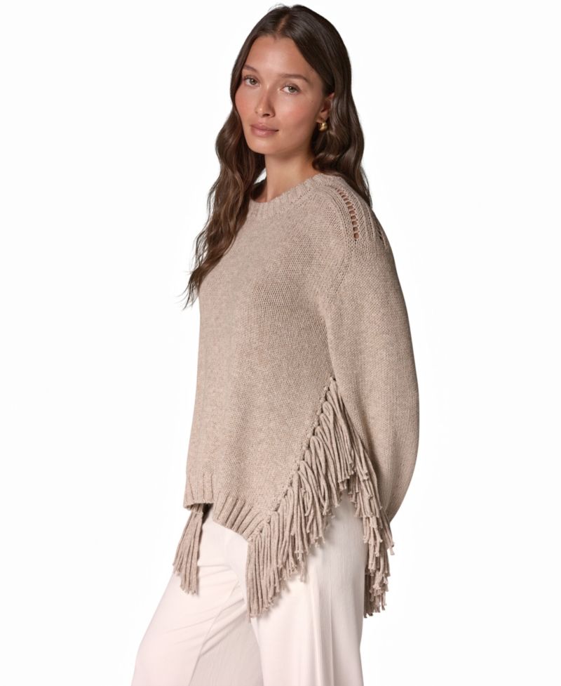 Women's Crewneck Long-Sleeve Fringe Sweater