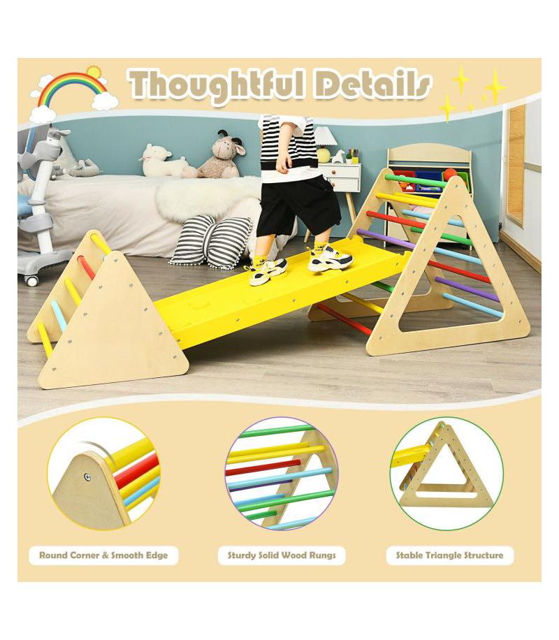 3 in 1 Wooden Set of 2 Triangle Climber with Ramp for Slid