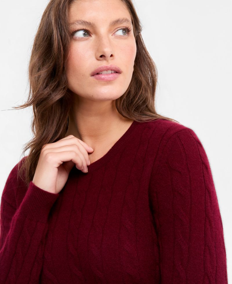 Petite Cable-Knit Crewneck 100% Cashmere Sweater