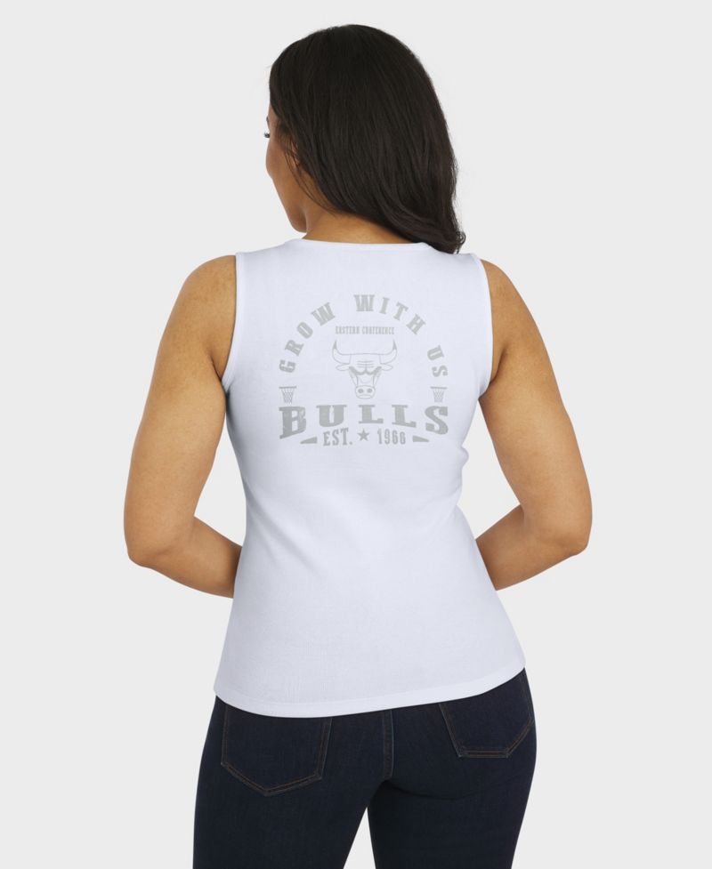 Women's White Chicago Bulls Rib-Knit Henley Tank Top