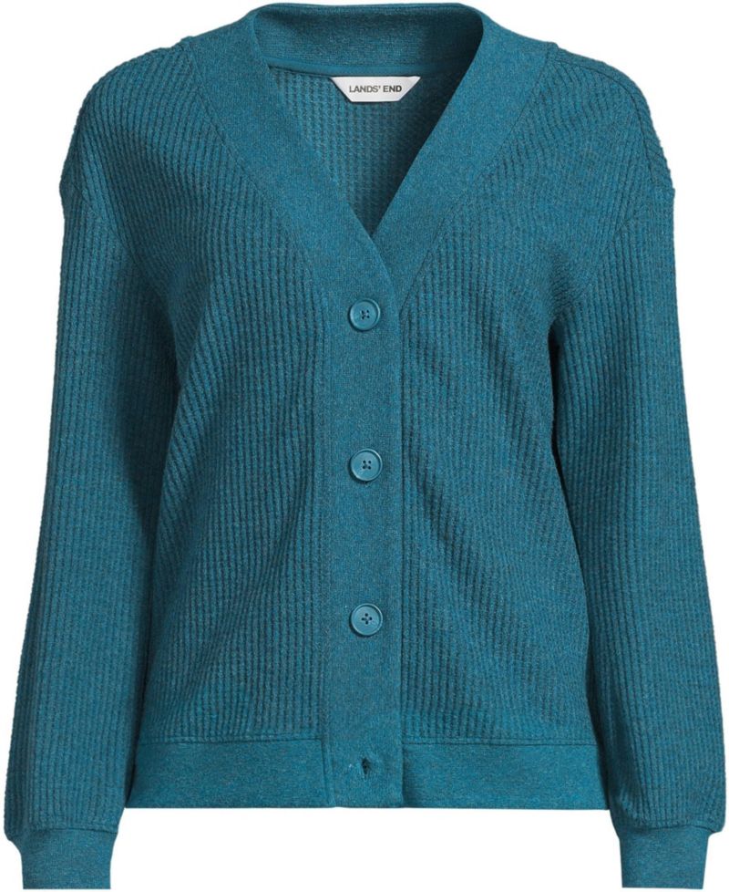 Women's Waffle-Knit V-Neck Cotton-Blend Cardigan
