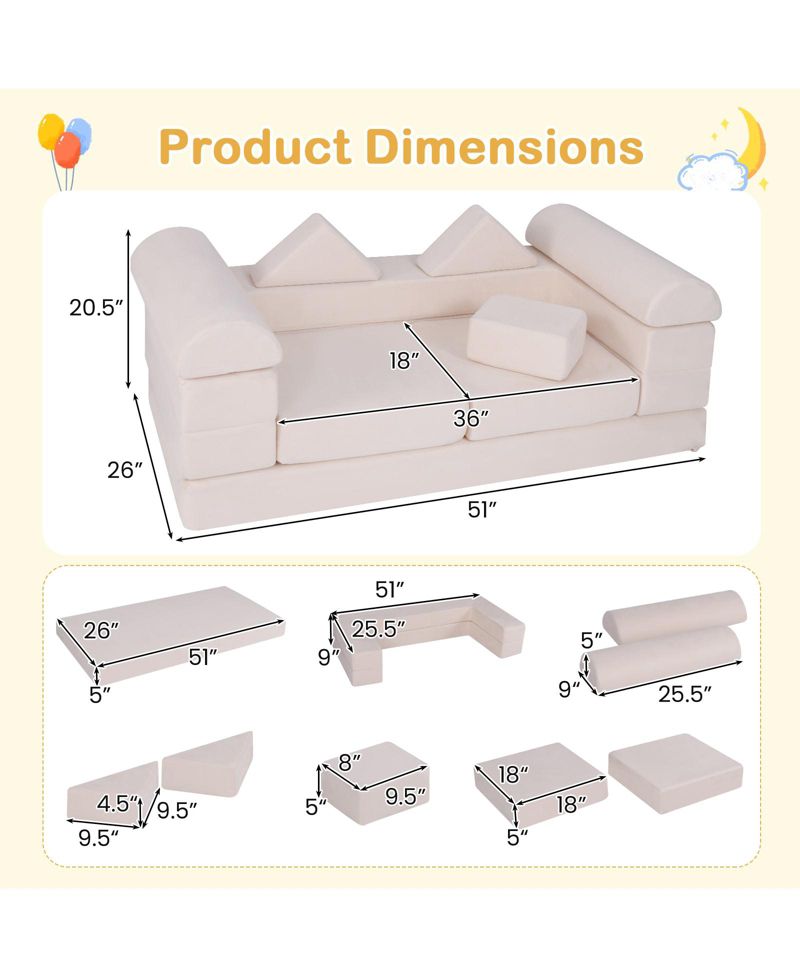 9-Piece Foam Climb and Crawl Playset with Soft Suede Cover for Toddlers